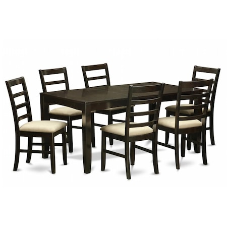 East West Furniture 7 Piece Dining Room Set-Dining Table With Leaf and 6 Dining Chairs LYPF7-CAP-C